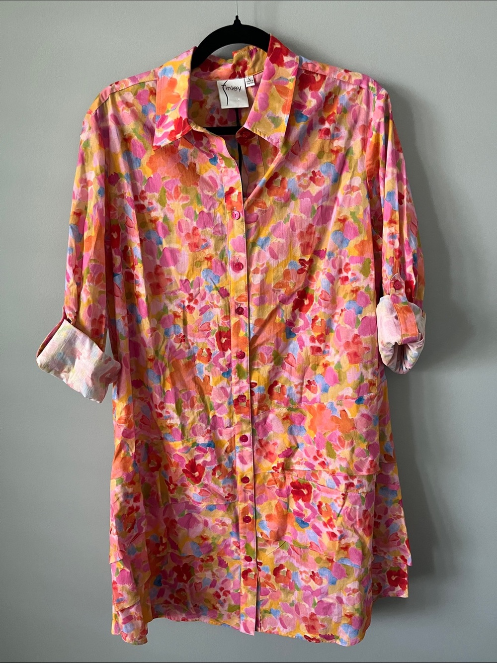 Finley NWT Jenna Dress Capri Floral Button Down 100% Cotton Dress